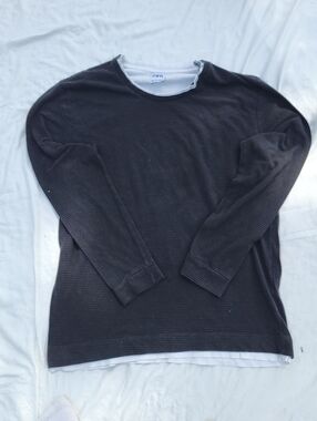 Zara Black Top with White Layered Neckline Size Large